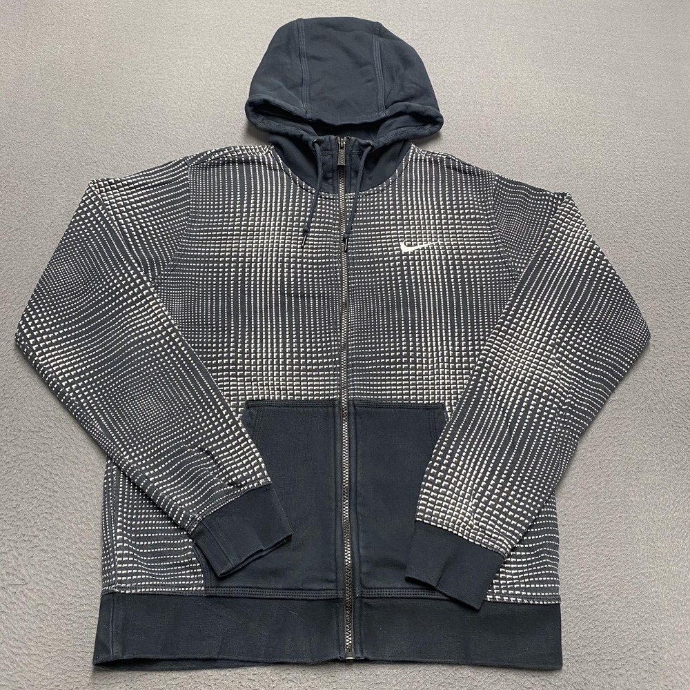 Nike Hoodie Mens Medium Full Zip Sweatshirt‎ Swoosh 614764-010 Pattern